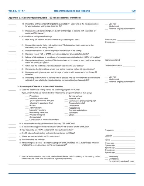 tuberculosis risk assessment worksheet.